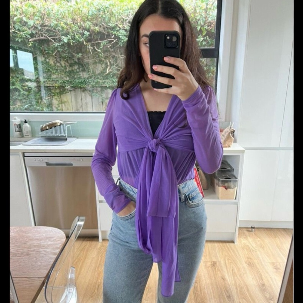 Diane Von Furstenberg Purple Tie-Front Sheer bodysuit